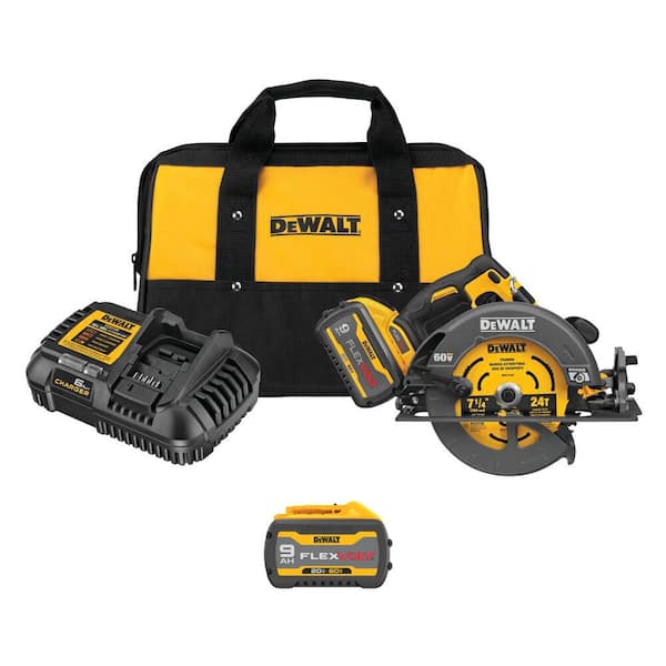 Flexvolt 60V MAX Cordless Brushless 7-1/4 in. Sidewinder Style Circular Saw with Brake with (2) FLEXVOLT 9. 0Ah Battery