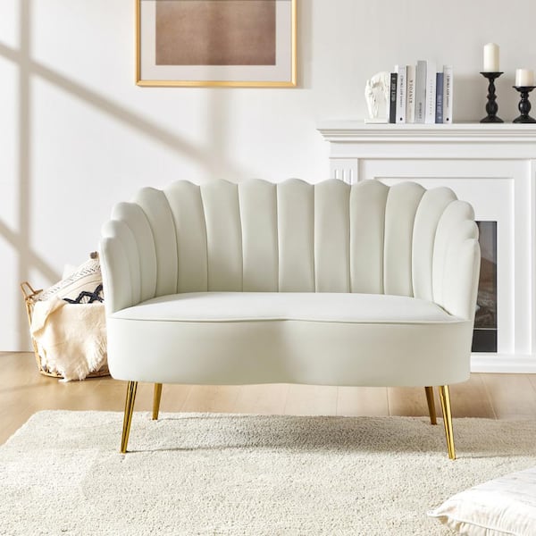 Yeran Velvet 50.2 in. Ivory 2-Seats Loveseat with Flower Shaped Back Design