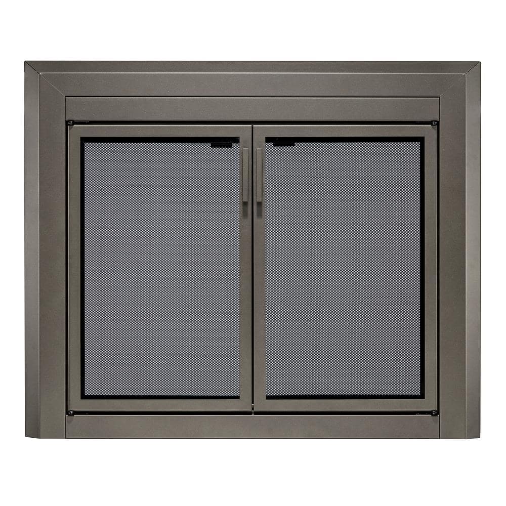UniFlame Small Logan Gunmetal Cabinet-style Fireplace Doors with Smoke Tempered Glass -  UFPDS1102GUN
