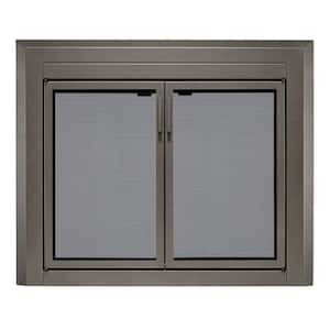 Uniflame Small Logan Gunmetal Cabinet-style Fireplace Doors with Smoke Tempered Glass