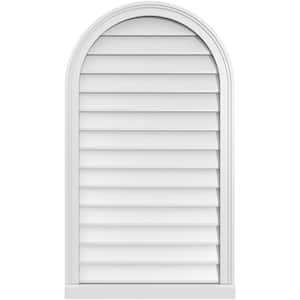 24 in. x 42 in. Round Top Surface Mount PVC Gable Vent: Decorative with Brickmould Sill Frame