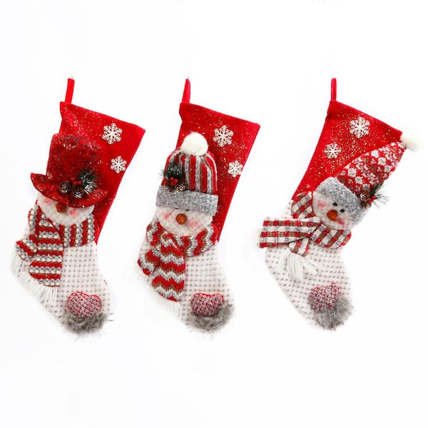 GERSON INTERNATIONAL 22 in. H Fabric Snowman Christmas Stockings (Set of 3)