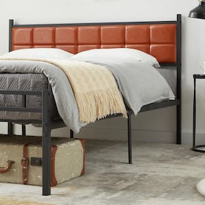 Bed Frame with PU Upholstered Headboard, Queen Platform Bedframes, Metal Slats Support No Box Spring Needed, Brown