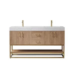Alistair 60 in. Bath Vanity in North American Oak with Grain Stone Top in White with White Basin