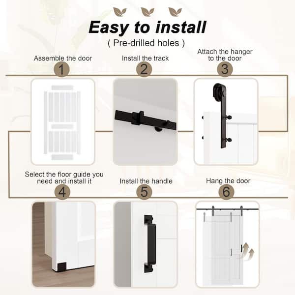 84 in. x 84 in. White Paneled H Style White Primed MDF Assembly Required Sliding Barn Door with Hardware Kit