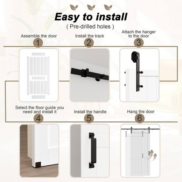 84 in. x 84 in.（Two 42 in. Slabs）WhiteH Style Primed Sliding Assembly Required Barn Door Slab and Hardware Kit