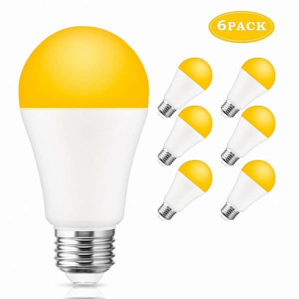 YANSUN 12-Watt, 100-Watt Equivalent A19 Dusk to Dawn Bug Light Bulb E26 Base in Yellow-Colored (6-Pack) H-GG-QW001E26-12 - The Home Depot