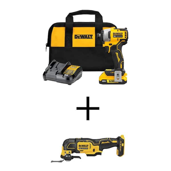 DEWALT ATOMIC 20V MAX Lithium-Ion Brushless Cordless Compact 1/4 in. Impact Driver Kit and Oscillating Tool with 2Ah Battery