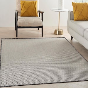 Courtyard Ivory Charcoal 5 ft. x 7 ft. Geometric Contemporary Indoor/Outdoor Patio Area Rug