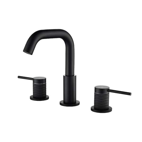 8 in. Widespread Double Handle 3 Hole Bathroom Faucet with 180° Swivel Spout in Matte Black