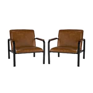 Chinit Antique Faux Leather Leisure Camel Chair with Metal Arms and Legs (Set of 2)