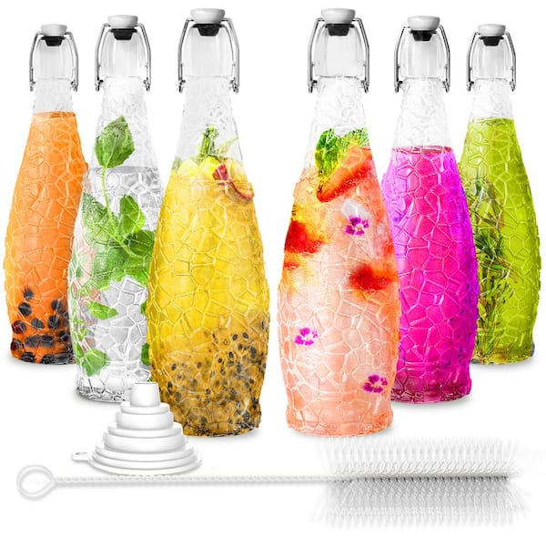 Nevlers 33 oz. Textured Teardrop Swing Top Glass Bottles with Funnel, Bottle Brush and Glass Marker (Set of 6)