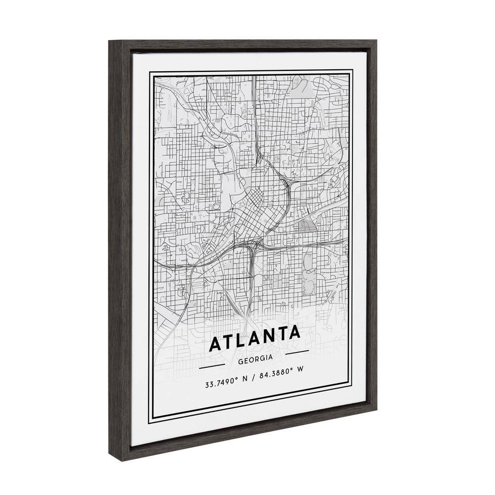 Sylvie Atlanta Modern Map Gray Framed Canvas Wall Art