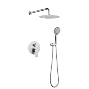 Single Handle 2-Spray Shower Faucet 1.8 GPM with Pressure Balance Wall Mount Shower Faucet Set in Brushed Nickel
