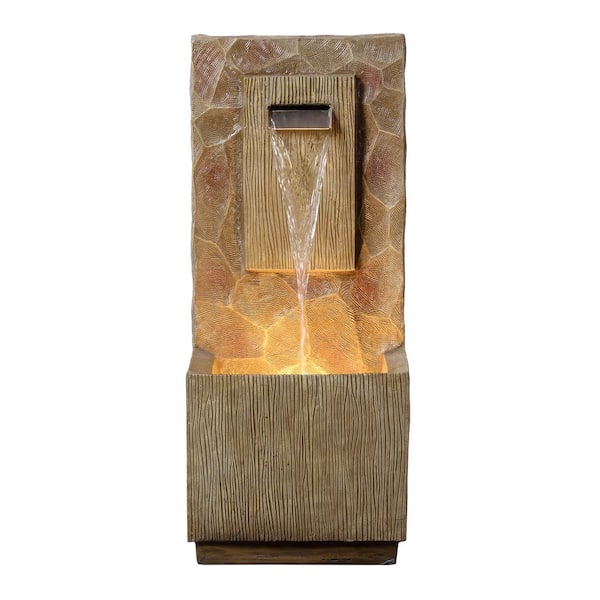 32 in. Outdoor Cascade Fountain with LED Light and Adjustable Flow