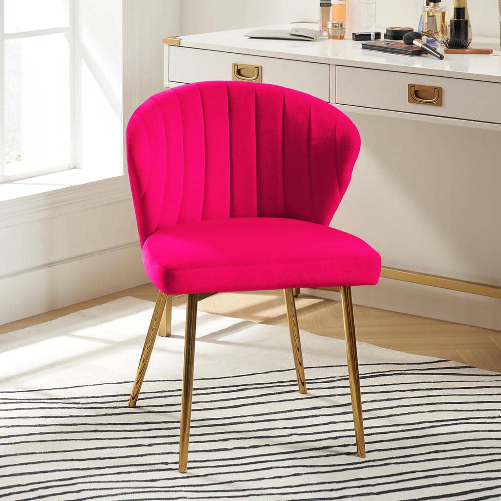 Fuchsia Velvet Upholstered Side Chair with Gold Metal Legs