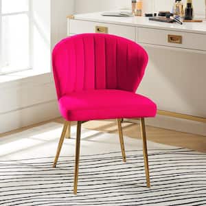 Luna Fuchsia Velvet 20 in.W x 19.5 in.D x 29 in.H Tufted Wingback Side Chair with Metal Legs