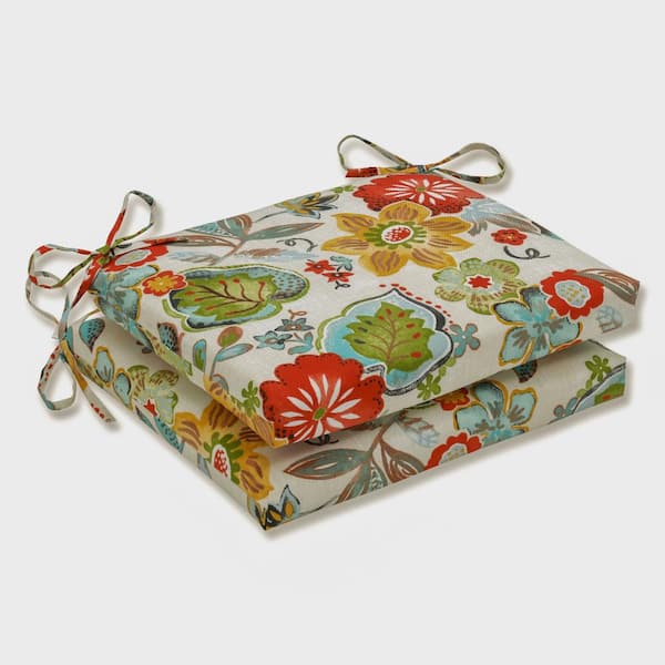 Pillow Perfect Floral 18.5 x 16 Outdoor Dining Chair Cushion in Green/Multicolored (Set of 2)