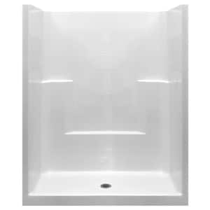 Basic 60 in. x 33 in. x 77 in. AcrylX 1-Piece Low Threshold Shower Wall and Shower Pan in White with Center Drain