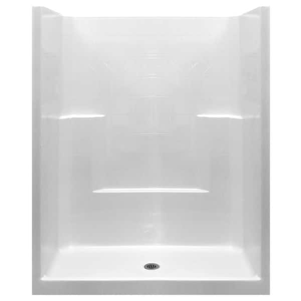Ella Basic 60 in. x 33 in. x 77 in. AcrylX 1-Piece Low Threshold Shower Wall and Shower Pan in White with Center Drain