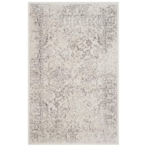 Adirondack Ivory/Silver 3 ft. x 4 ft. Border Distressed Area Rug