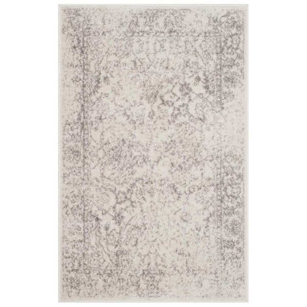 Adirondack Ivory/Silver 2 ft. x 3 ft. Border Distressed Area Rug