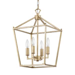 Buelex 12 in. 4-Light Indoor Satin Gold Finish Chandelier with Light Kit