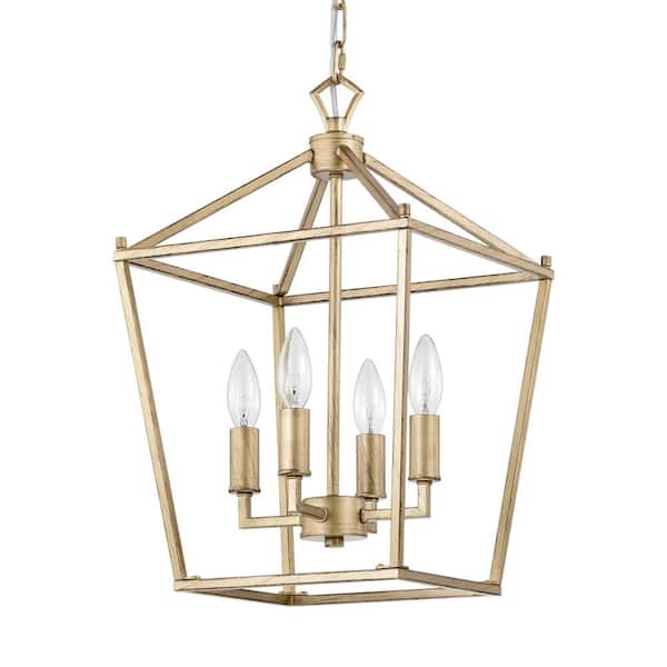 Warehouse of Tiffany Buelex 12 in. 4-Light Indoor Satin Gold Finish Chandelier with Light Kit