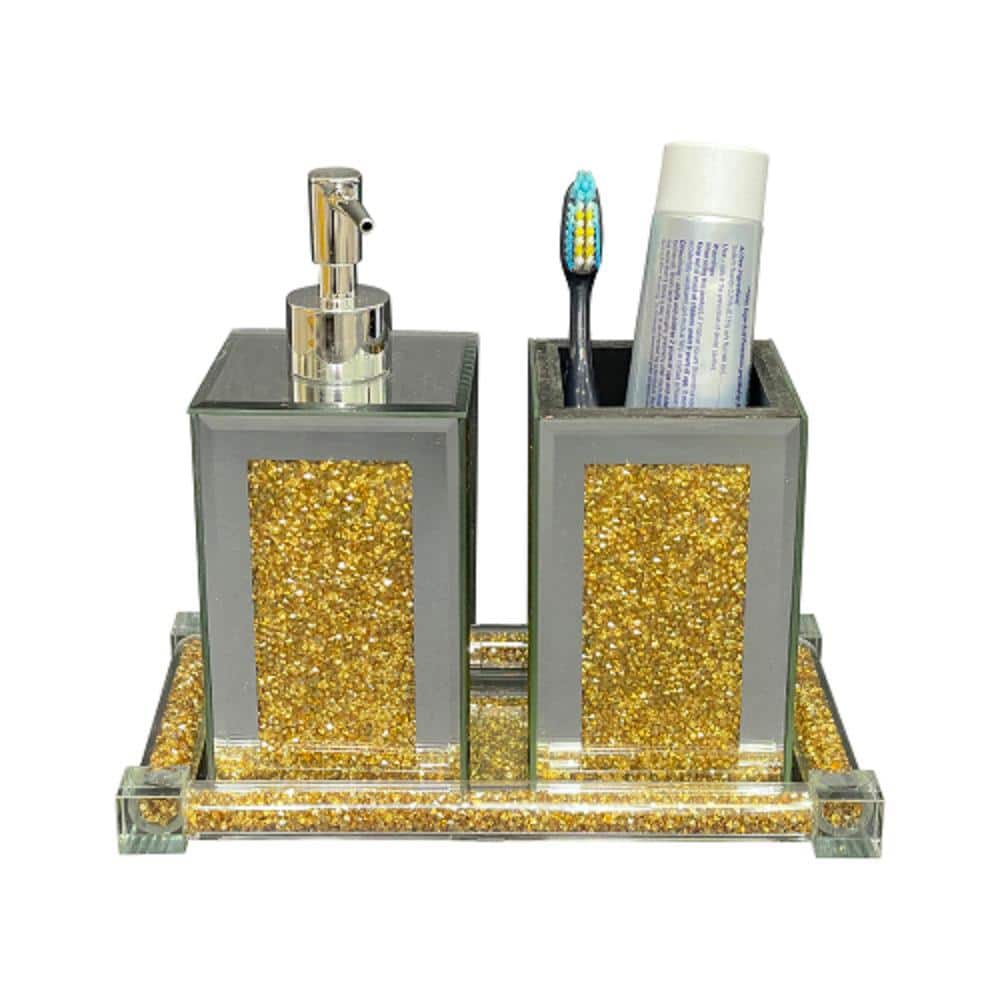 Countertop Square Soap Dispenser and Toothbrush Holder with Tray with Elega