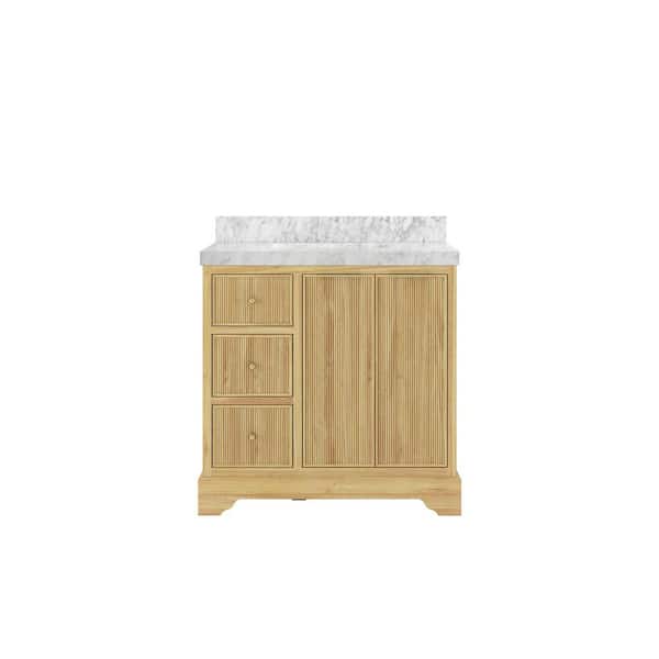 Willow Collections Austin Teak 36 in. W x 22 in. D x 36 in. H Single Sink Bath Vanity Center in Light Teak with 2 in. Carrara Marble Top