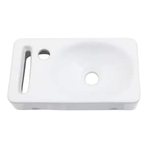 15.75 in. W x 3.56 in. H White Ceramic Porcelain Rectangular Wall Mounted Bath Vanity Sink Single Bowl with Faucet Hole