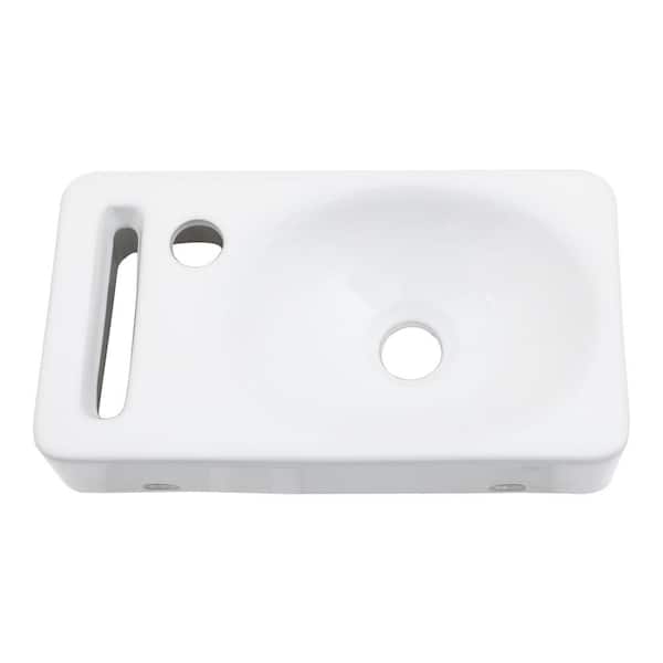 Sarlai 15.75 in. W x 3.56 in. H White Ceramic Porcelain Rectangular Wall Mounted Bath Vanity Sink Single Bowl with Faucet Hole