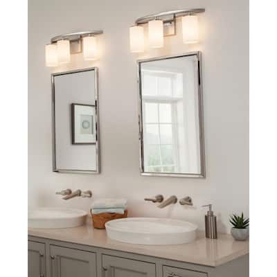 Visalia 20.25 in. W 3-Light Brushed Nickel Bathroom Vanity Light with White Etched Glass Shades