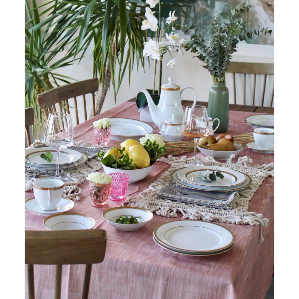 Charlotta Gold Trim White Porcelain 5-Piece Place Setting