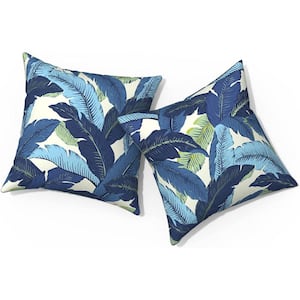 Outdoor Pillows for 18 in. x 18 in. Square Throw Pillows with Insert (Pack of 2) in Swaying Palms Blue