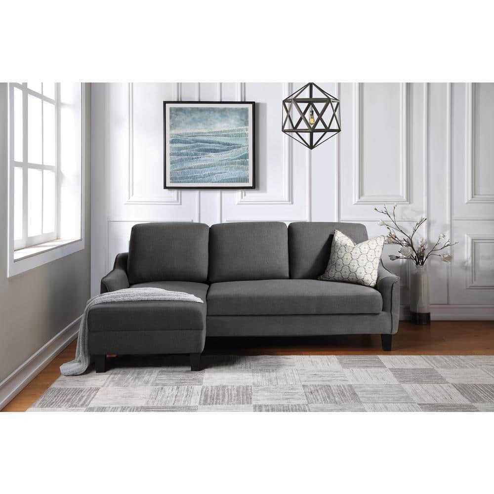 Twin Gray Fabric Sleeper Sectional with Metal Legs & Pillow-top Arm