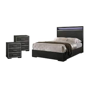 Magda 3-Piece Warm Gray King Wood Bedroom Set, Bed and 2 Nightstands