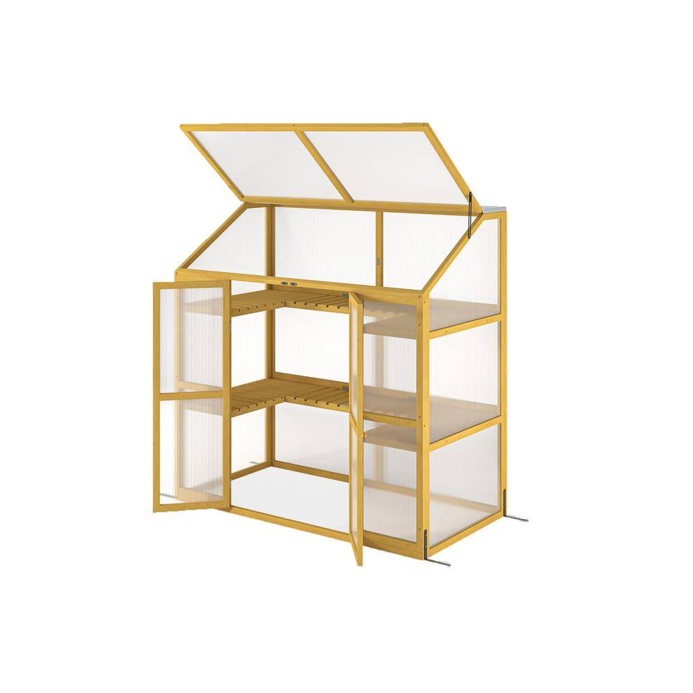 Outdoor,Garden 53 in. W x 27 in. D x 53 in. H Wooden Garden Greenhouse,Wood & Polycarbonate Garden Shed for Plants,Brown price history on PriceWatchPro