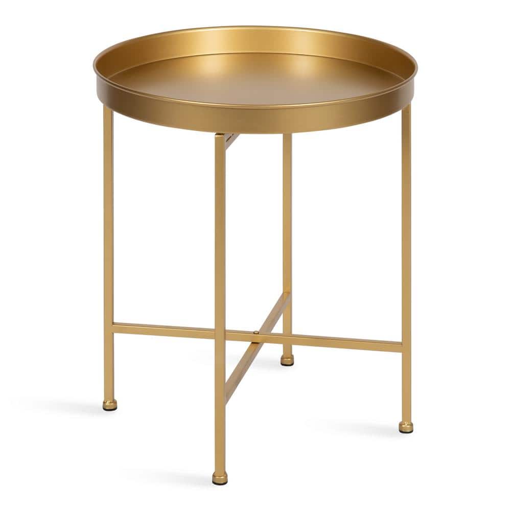 White and Gold Leaf 28.25 x 28.25 x 19 Chic Sophisticated Accent Table Kate and Laurel Celia Modern Glam Round Metal Coffee Table 