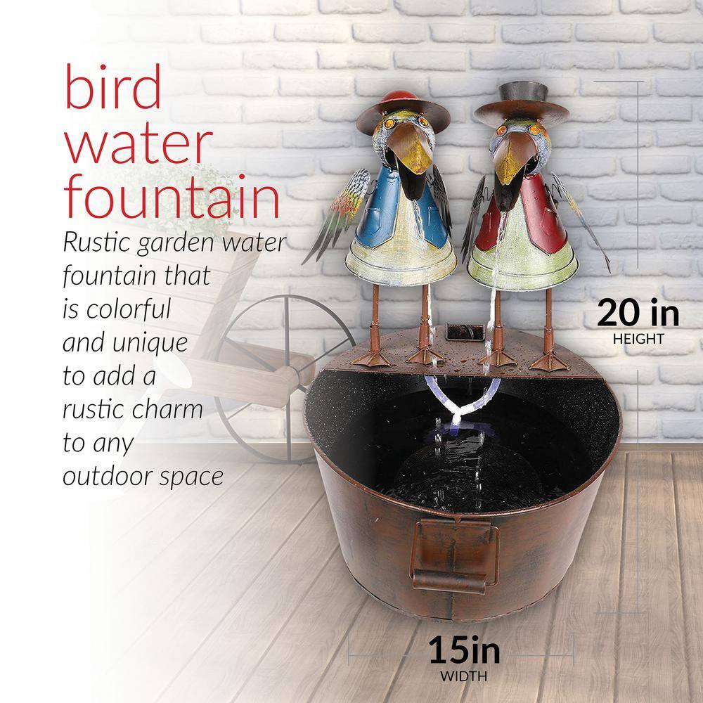 Rustic Metal Crow Duo Outdoor Water Fountain, 20" Brown