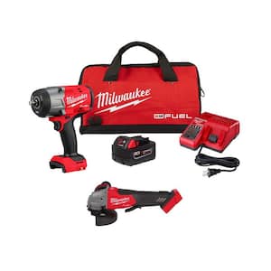 M18 FUEL 18V Lithium-Ion Brushless Cordless 1/2 in. Impact Wrench with Friction Ring Kit w/Brushless Grinder
