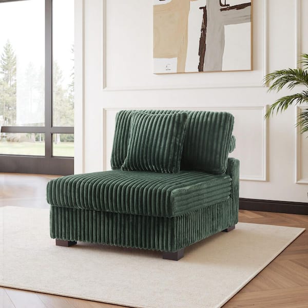 35.9 in. Armless Faux Rabbit Fur Polyester Rectangle Sectional Center 1-Seat Sofa in Green (Set of 1)