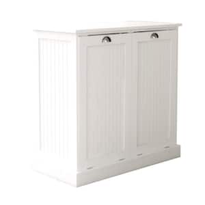 32.68 in. W x 14.57 in. D x 31.50 in. H White MDF Freestanding Linen Cabinet, Two-Compartment Tilt-Out Laundry Cabinet