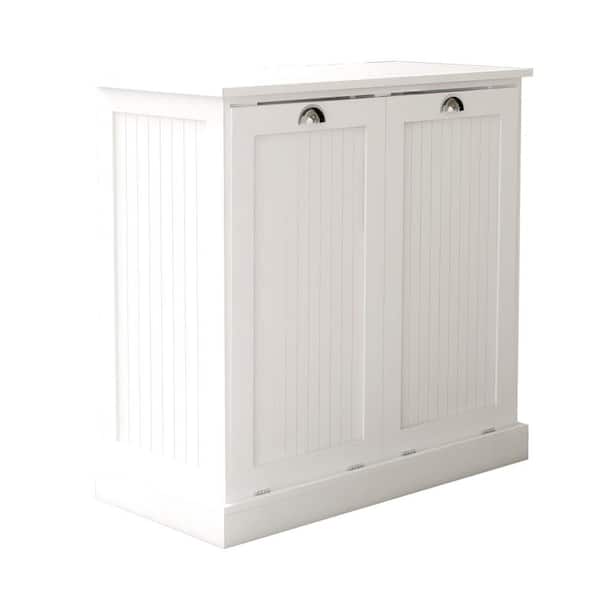 Tileon 32.68 in. W x 14.57 in. D x 31.50 in. H White MDF Freestanding Linen Cabinet, Two-Compartment Tilt-Out Laundry Cabinet