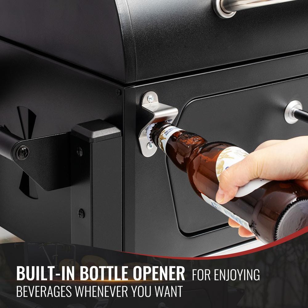 Compact Black Steel Portable Charcoal Grill with Warming Rack