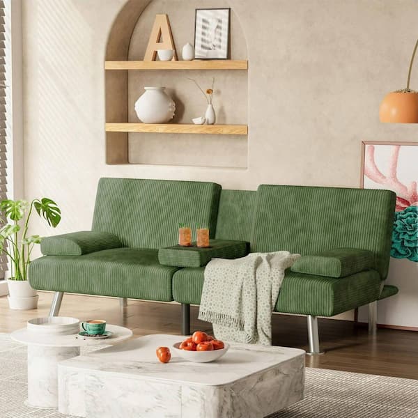 LACOO 65 in. Corduroy Upholstered Convertible Folding Futon Sofa