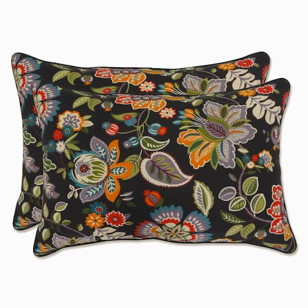 Pillow Perfect Floral Black Rectangular Outdoor Lumbar Throw Pillow 2-Pack