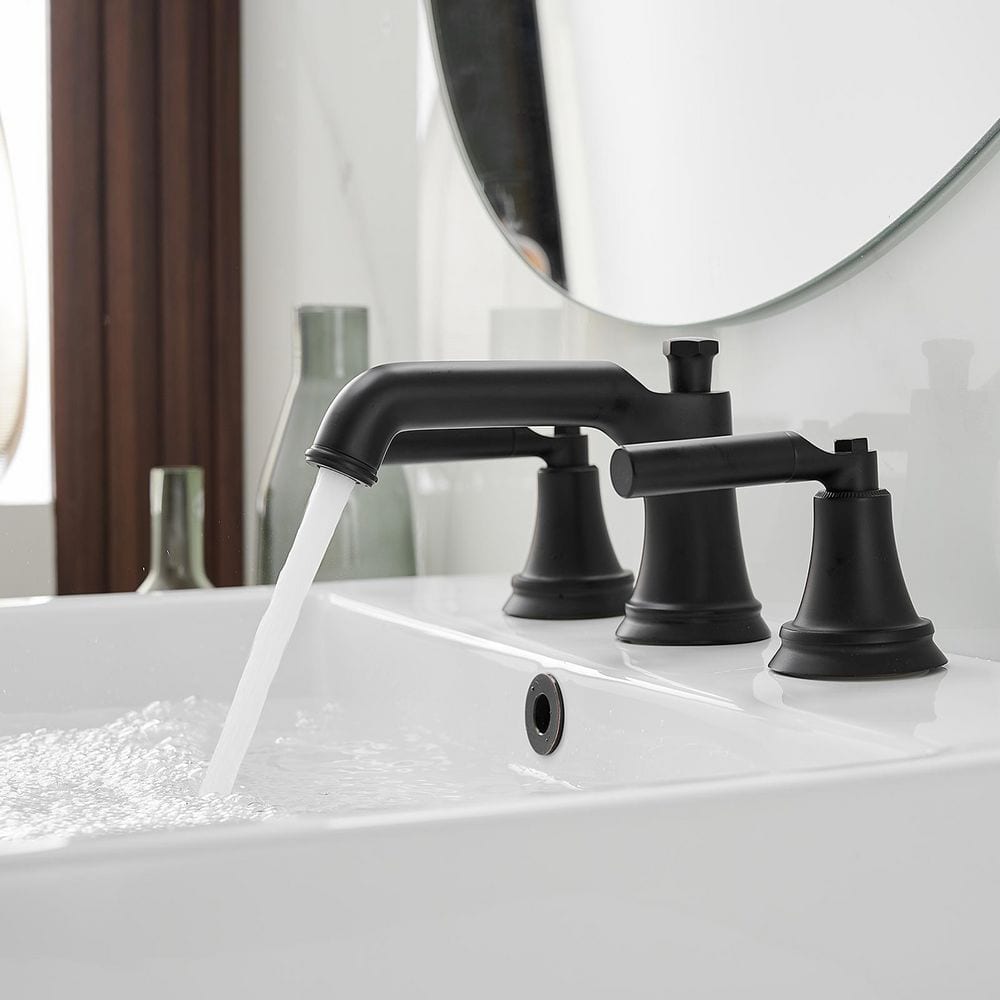 Matte Black Widespread 2-Handle Bathroom Faucet with Drain Assembly
