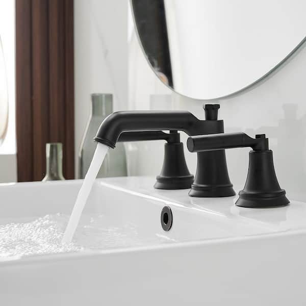 8 in. Widespread Double Handle Bathroom Faucet with Drain Kit Included in Matte Black
