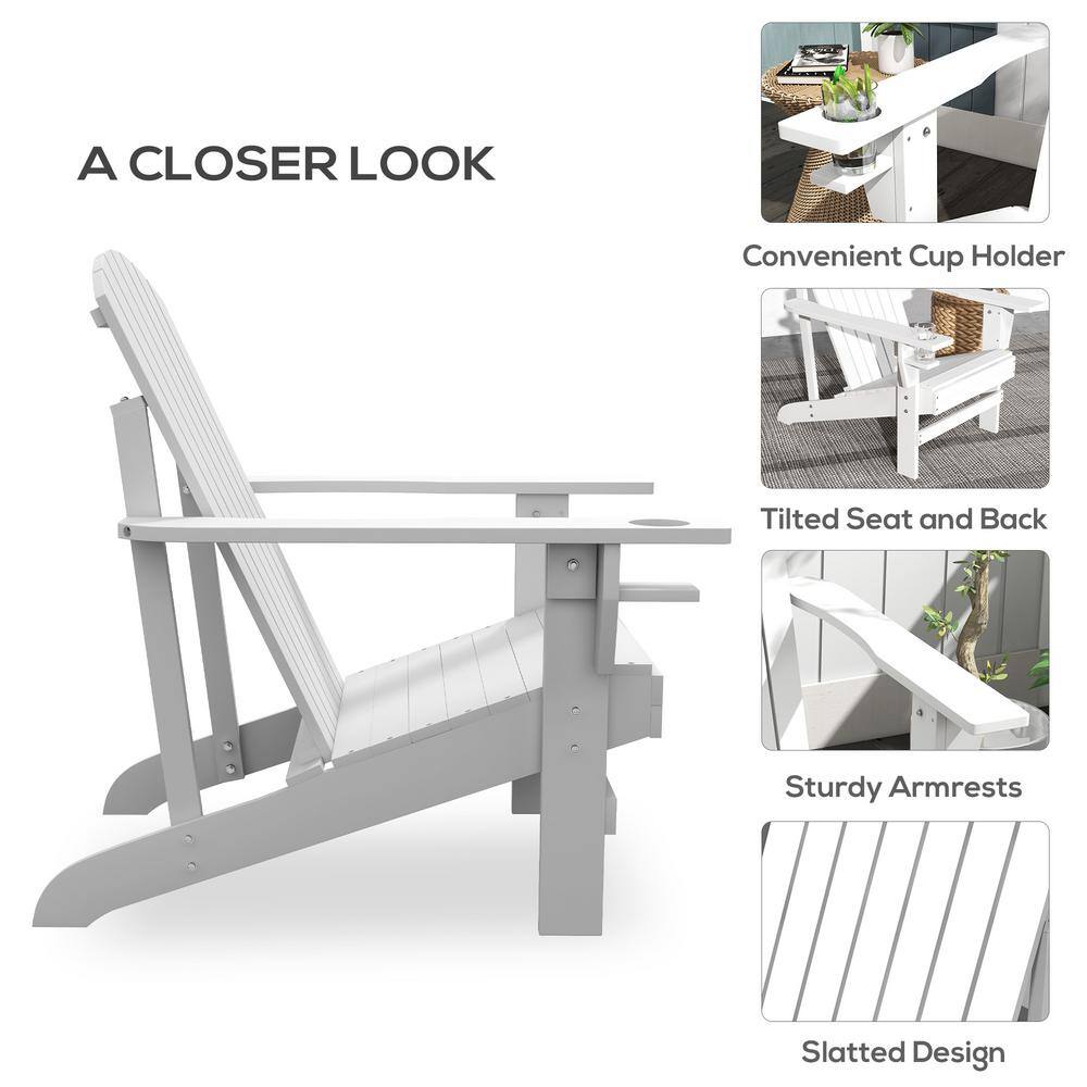 White Fir Wood Adirondack Chair with Cupholder